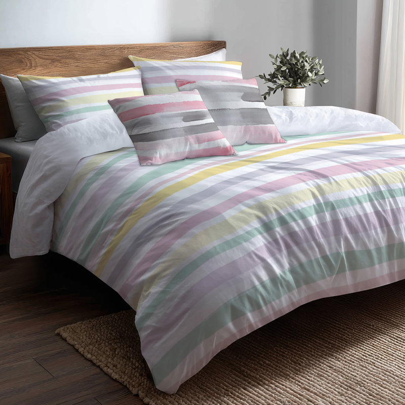 Ensemble de literie et housse de couette à rayures French Summer, Housse de couette très grand + 4 pièces supplém
