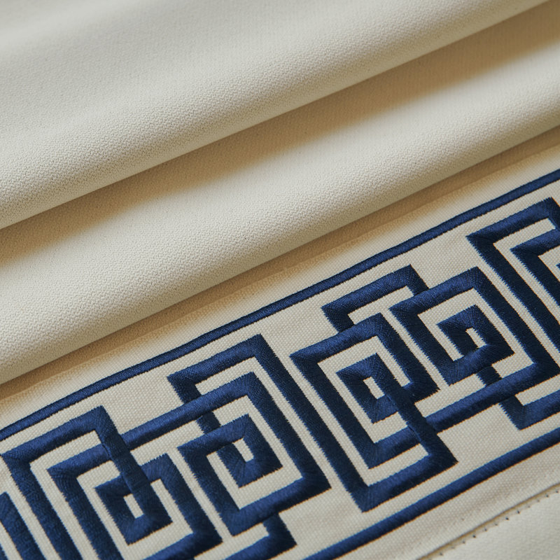 Allison Cotton Blend Room Darkening Curtain Pair (Set of 2), 50" W x 108" L, Cream fabric/Navy Trim