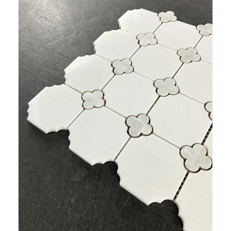 Thassos White Marble Octagon And Mother Of Pearl Clover Mosaic Wall And Floor Tile