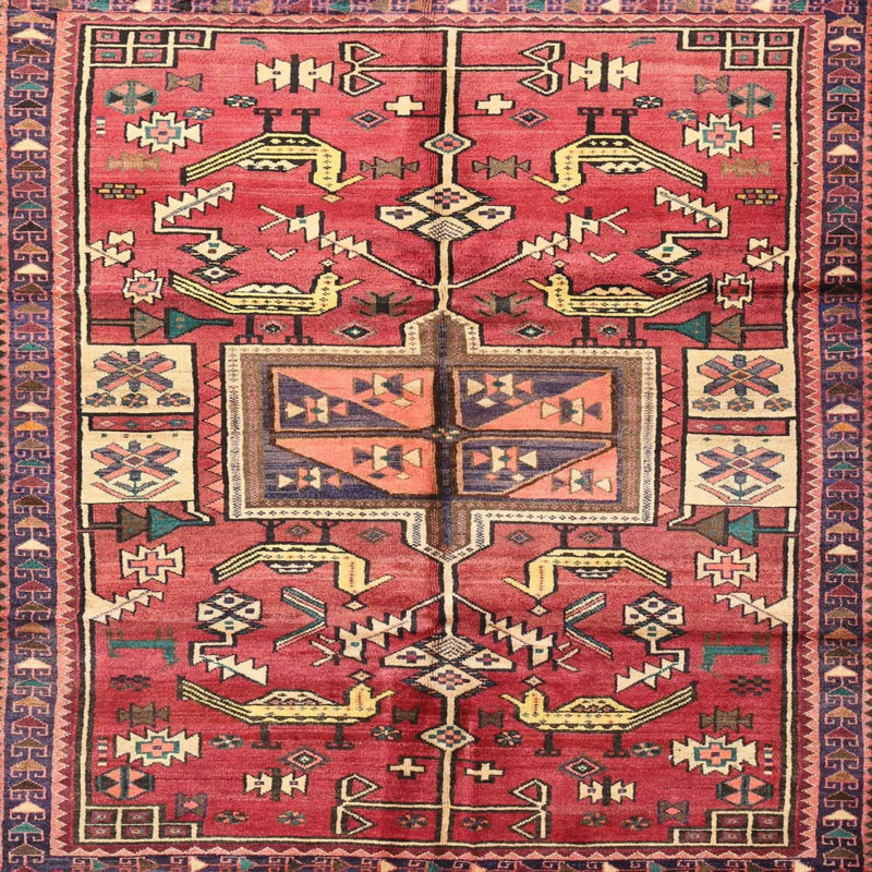 Tapis rouge/vert traditionnel, Rond 5 pi