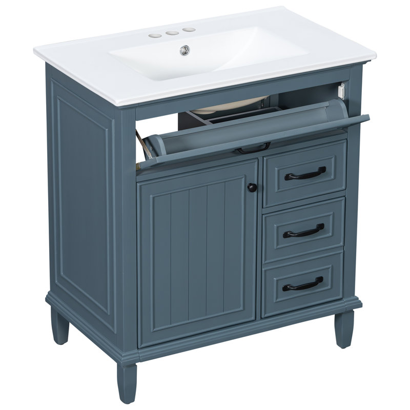 de meuble-lavabo moderne de 3 pouces avec lavabo en céramique, structure en bois massif