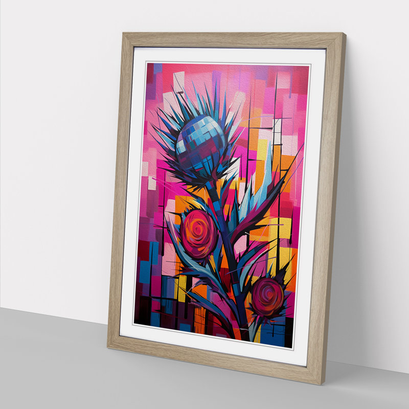 Thistle Constructivism - Single Picture Frame Print on Wood, Oak Framed, 46cm H x 34cm W