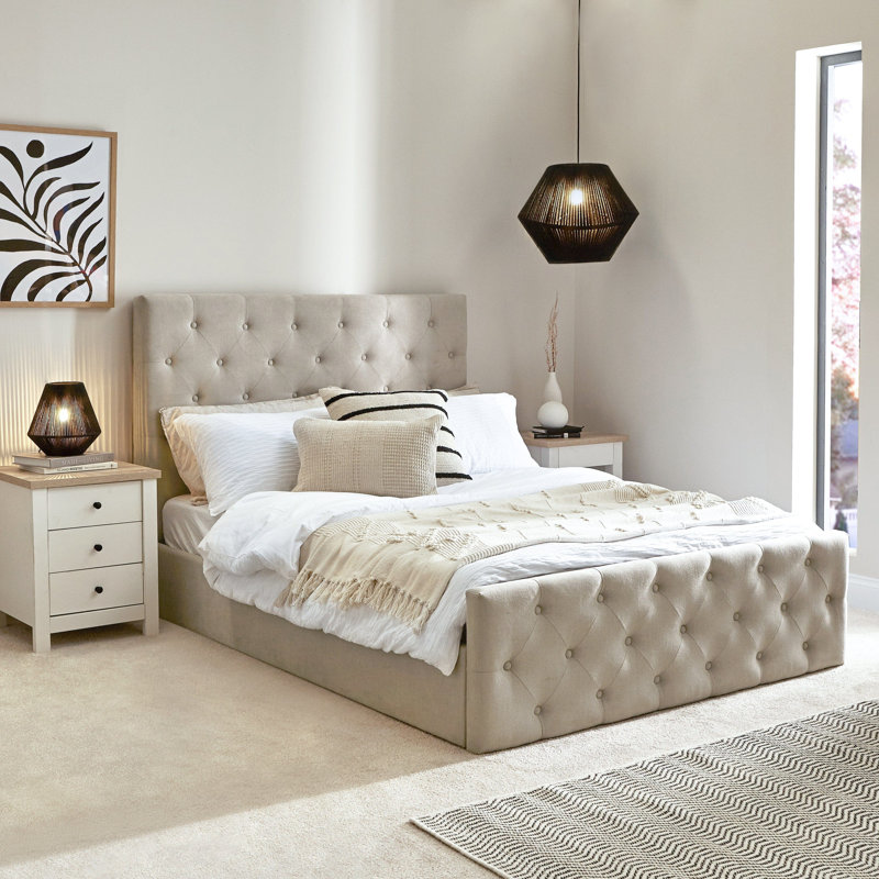 Mikayla Upholstered Bed, Double (4'6), Soft Beige
