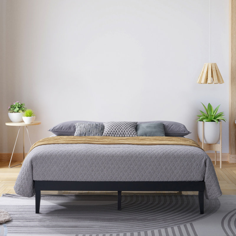 Artee Solid Wood Platform Bed, Black, Twin