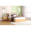 Grand lit plateforme en bois avec rangement sous le lit et 2 tiroirs, finition bois