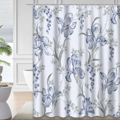 Rideau de douche à motif floral avec 12 crochets