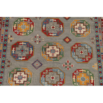 Hand-Knotted Kazak Geometric Area Rug 6x8