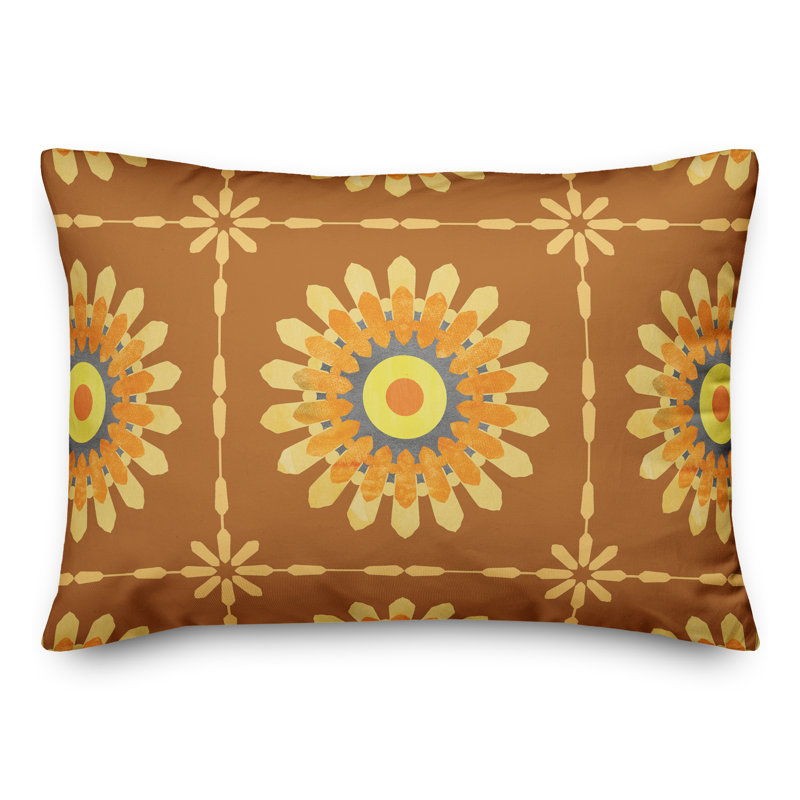  Coussin décoratif floral intérieur / extérieur en polyester, Orange, H 14 po x l 20 po