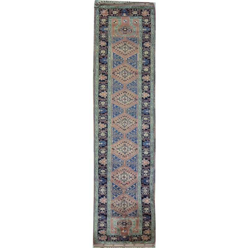 Chemin de table rose et bleu marine noué à la main de haute qualité