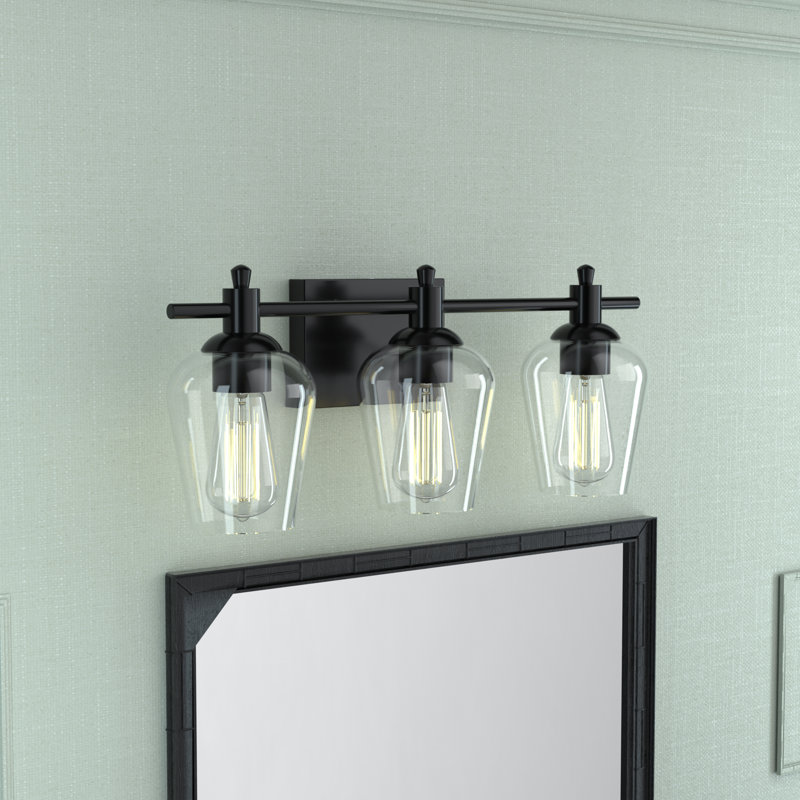 Éclairage de meuble-lavabo classique à intensité variable 3 lumières avec abat-jour en verre transparent 21 po Abbighail