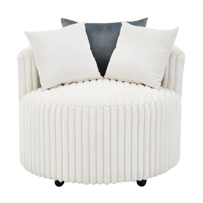 Soft Accent Chair With Wheels, Corduroy Upholstery Wide Wale For Cozy Living Room Decor