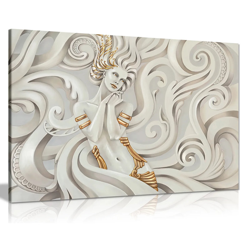 Cream Abstract Fantasy Woman With Gold Hair - Wrapped Canvas Print, 31cm H x 20cm W