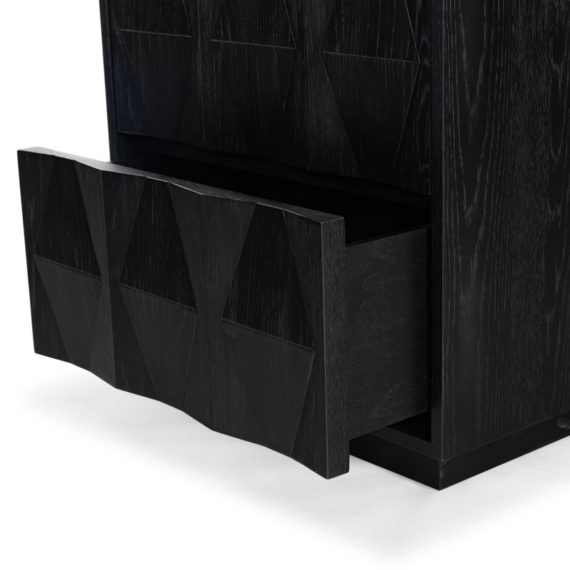 Riabelle Wood 2 Drawer Nightstand, Black