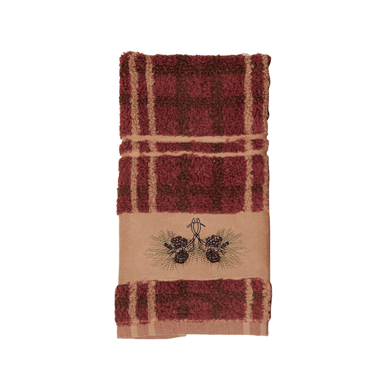 Lodge Pine Cone Print 100% Cotton Plaid Rustic Single Fingertip Towel