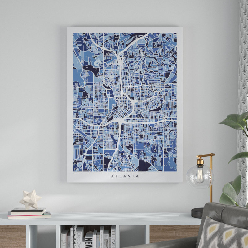 « atlanta georgia city map blue », impression sur toile tendue, H 32 po x l 24 po x P 2 po