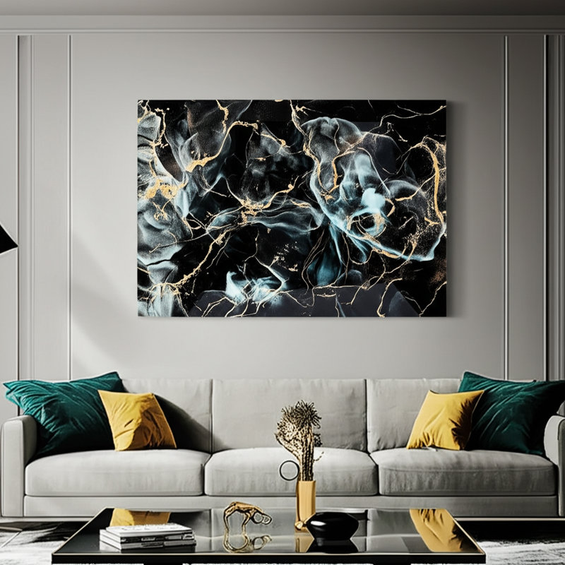 Cosentino abstrait, toile peinte à la main, bleu et noir, décoration murale contemporaine