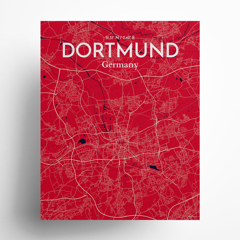 Dortmund City Map in Nautical 1 Piece Wall Art, 20cm H x 16cm W x 0.05cm D