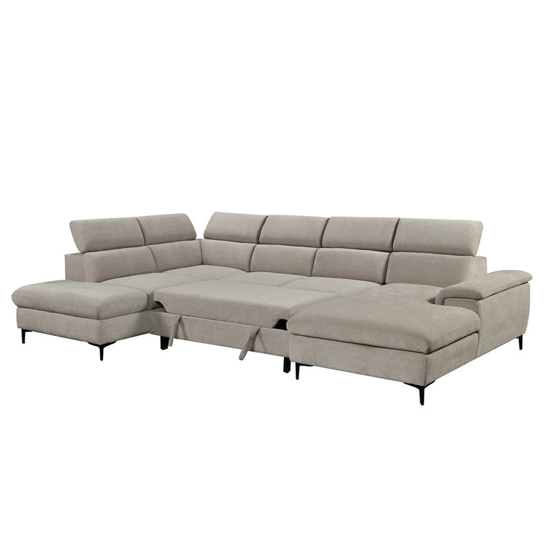 Fabric Pull Out Corner Sofa Bed , Beige