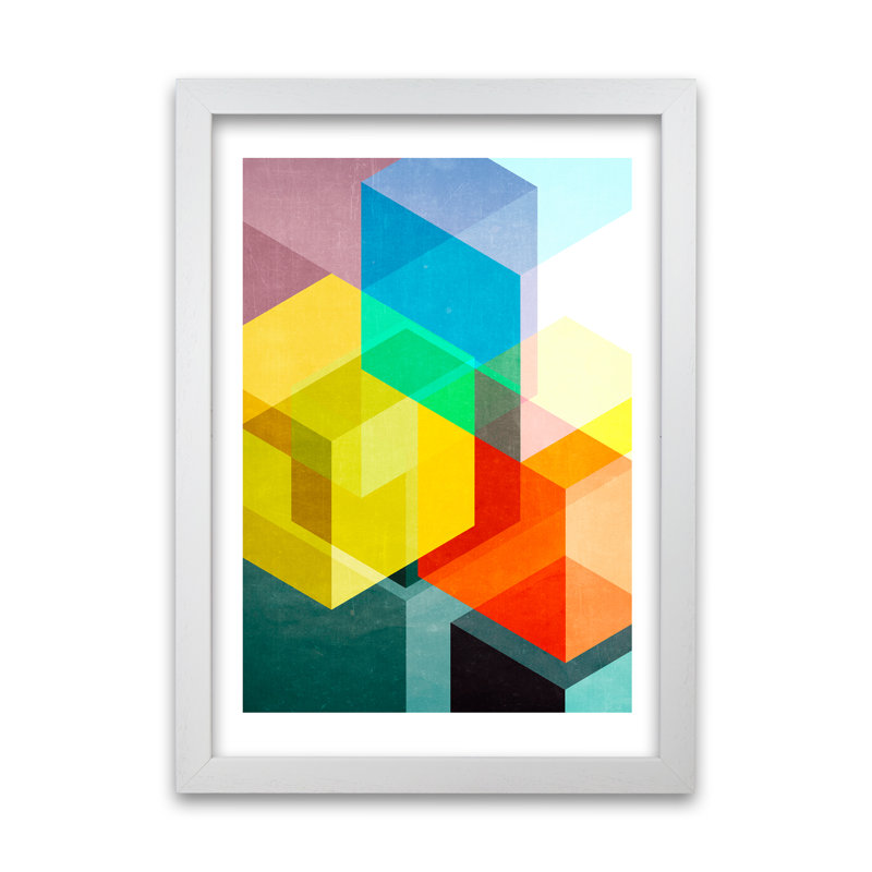 Bright Colourful Abstract A - Print, 84cm H x 59cm W x 3cm D, White Frame