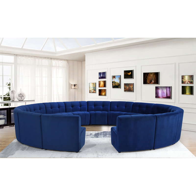 Canapé modulaire de coin symétrique en velours de 173 po de largeur Jedson, Velours marine