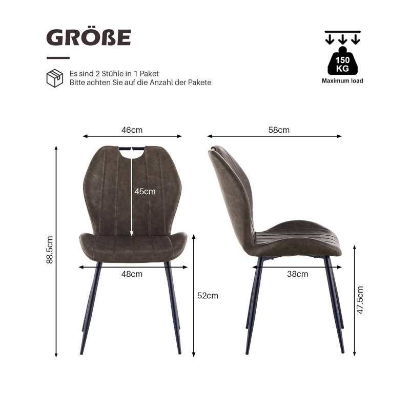 47.5cm H Upholstered Metal Side Chair, Brown
