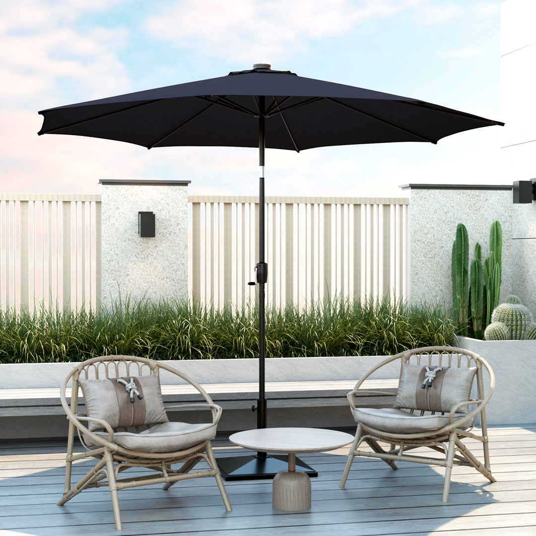 Seirian 120.00'' Lighted Market Umbrella with Crank Lift Counter Weights Included Arlmont & Co. Fabric 