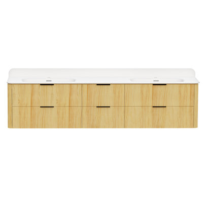 84 Inch Golden Oak Solid Wood Bathroom Vanity with Fluted Front and Integrated Sink