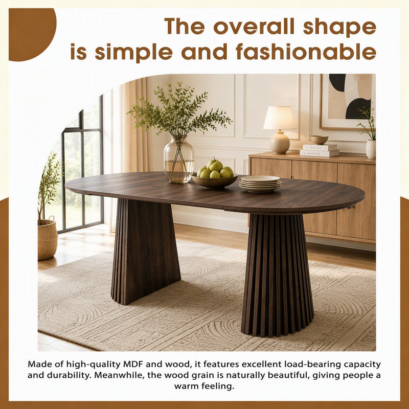 Wooden Extendable Oval Dining Table with Slatted Legs