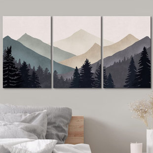 Original Acrylic Painting on Small Canvas Colorful Landscape Wall Art  Sunset Mountain, Pine Trees, Spring Flowers Aesthetic Room Decor -   Hong