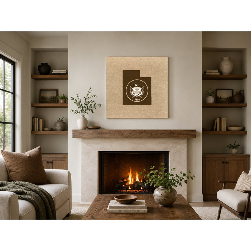 Utah State Map with Seal - art mural sur toile carrée, 16" W x 16" H