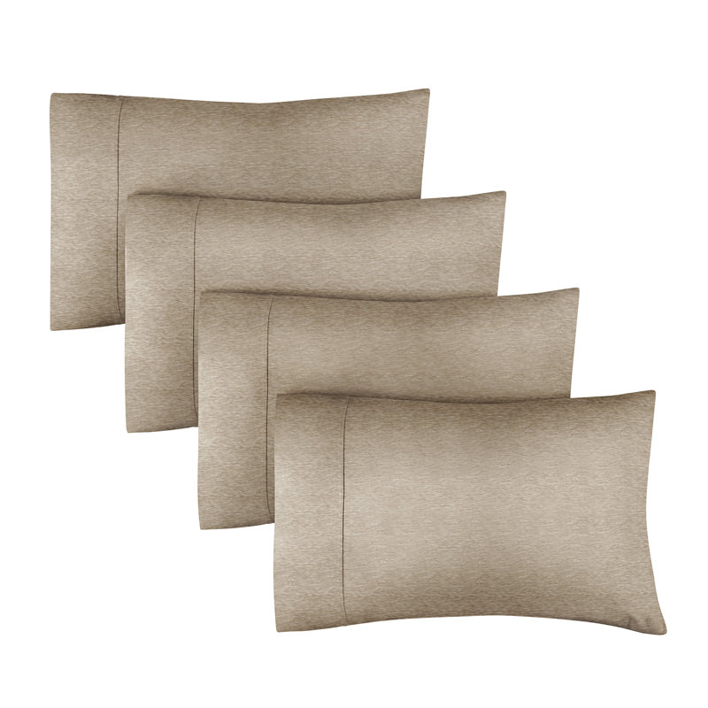 Pillowcase Set, Soft Double Brushed Microfiber, Cooling & Breathable Pillow Covers, Set of 4, King, Heather Beige