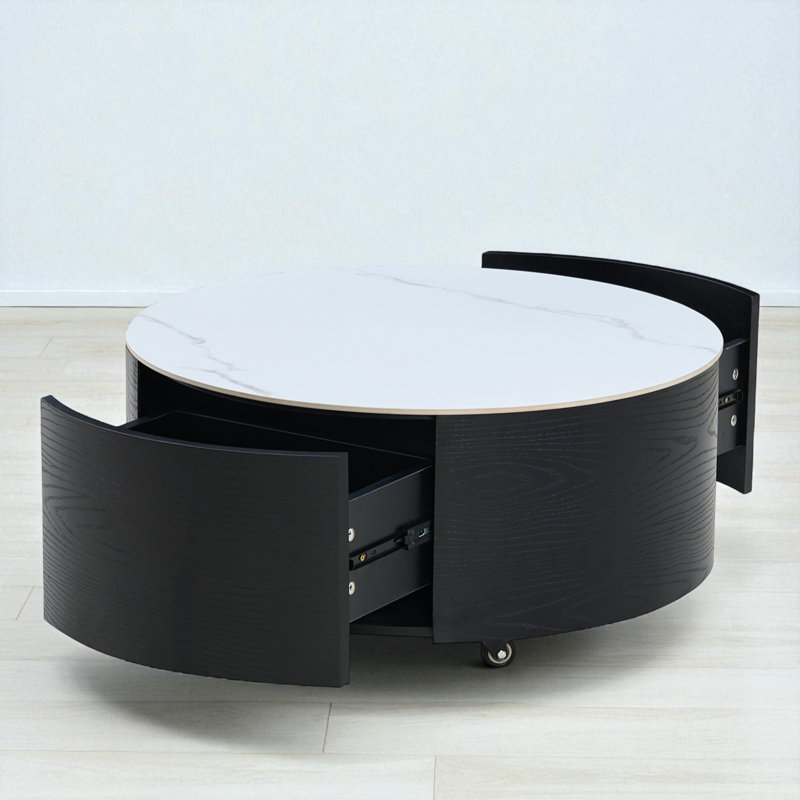 Round Coffee Table With Storage, Black