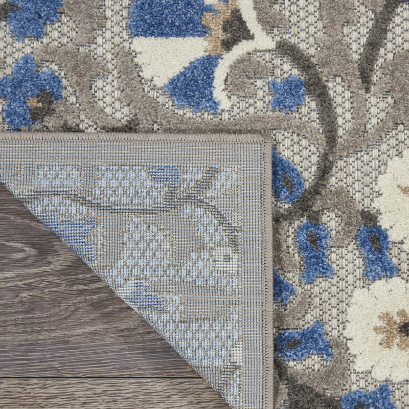Caragh Floral Gray/Blue Indoor / Outdoor Area Rug, Rectangle 2' x 3'