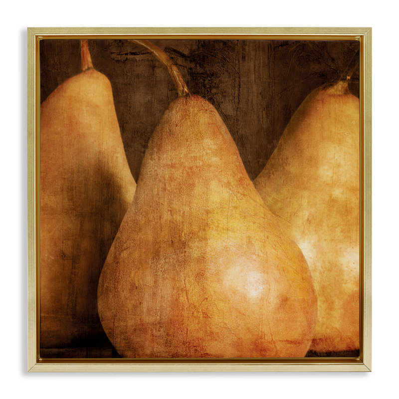 «Rustic Vintage Pears» par Caroline Kelly, H 25 po x l 25 po, Cadre flottant orme Montalcino