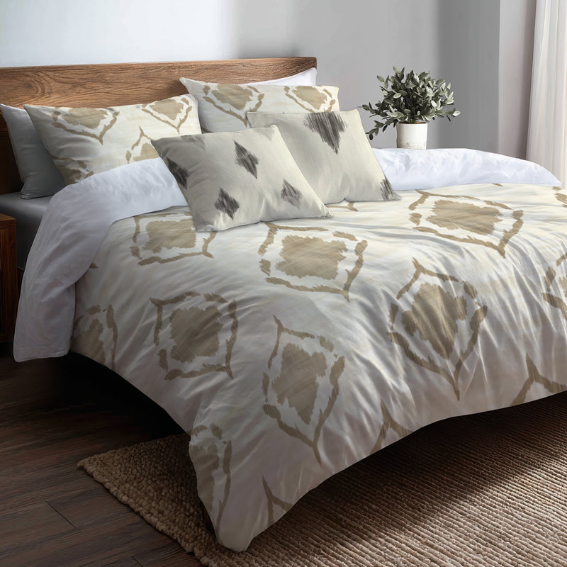 Ensemble d'édredon 6 pièces French Country - Ensemble d'édredon transitionnel ivoire Ikat