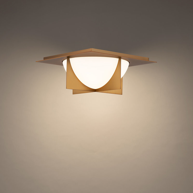 Aged Brass Modern LED Bowl Flush Mount with Etched Opal Glass