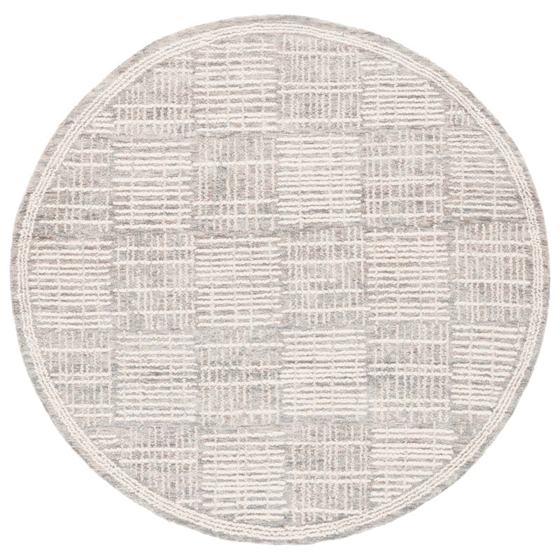 Wenee Abstract Hand Tufted Wool Cotton Geometric Rug in Dark Gray/Ivory, Round 6'