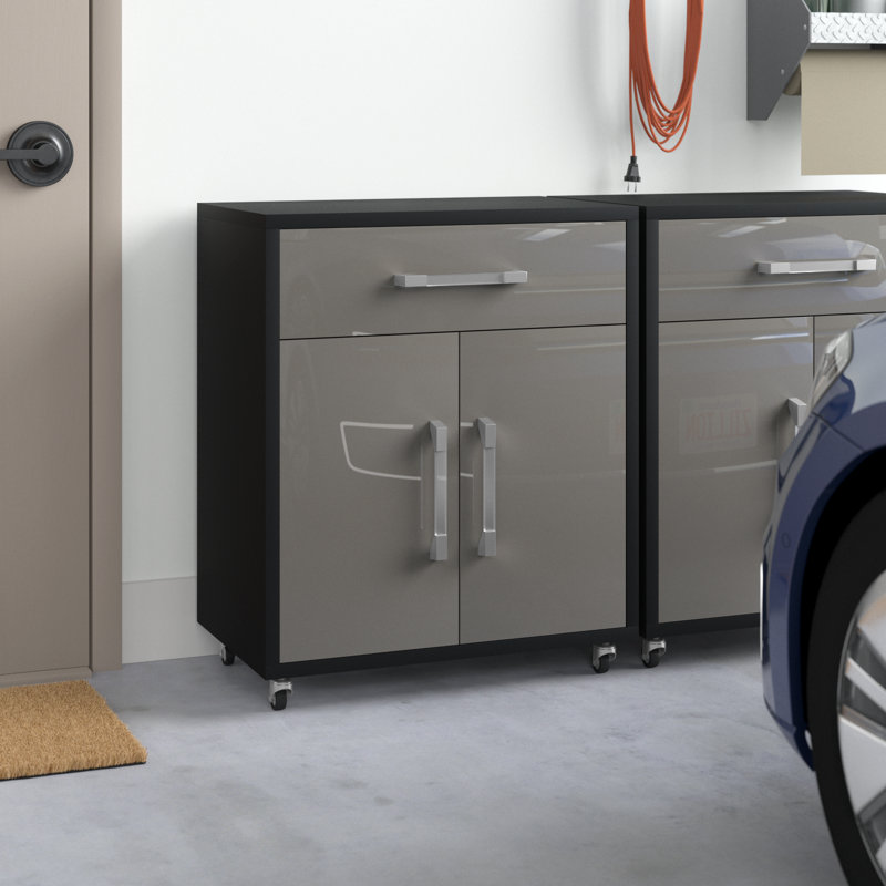 Aseem 2 Piece Single Storage Cabinet ( 34.41'' H x 56.7'' W x 17.72'' D), Black/Gray