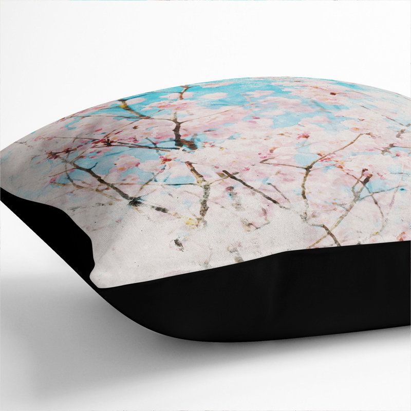 Branches Of A Cherry Blossom Square Throw Cushion, 40cm H x 40cm W x 15cm D, Black