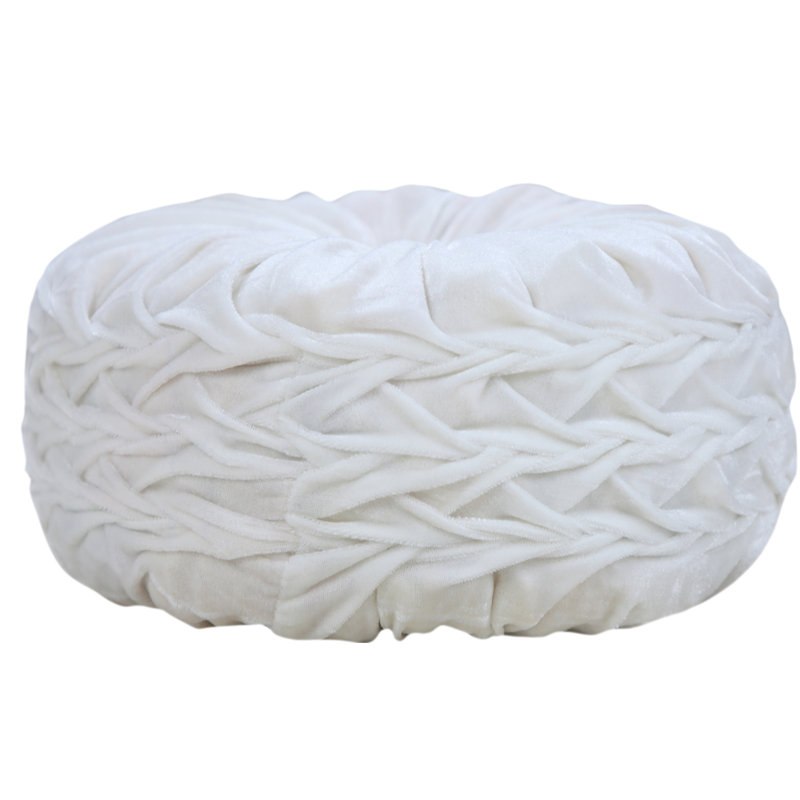 White Round Tufted Velvet Button Pillow