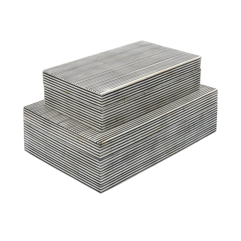 Ensemble de 2 boîtes de rangement à rayures fines en polyrésine blanche et grise 10 "et 12"