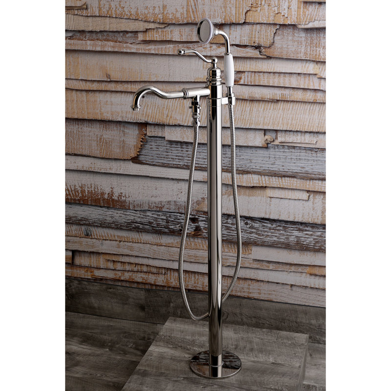 Kingston Brass English Country Single-Handle 1-Hole Freestanding Tub Faucet with Hand Shower, Polished Nickel
