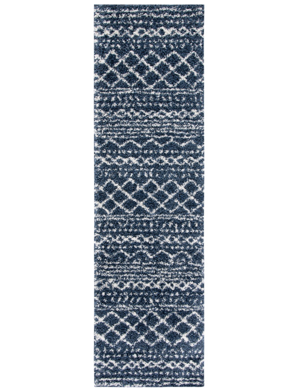 Develin Performance Chevron Rug, Runner 2'3" x 8', Slate Blue/Ivory
