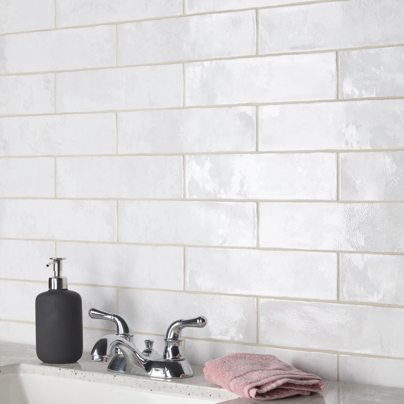 Biarritz 3" x 11.88" Straight Edge Ceramic Brick Look Subway Wall Tile, White