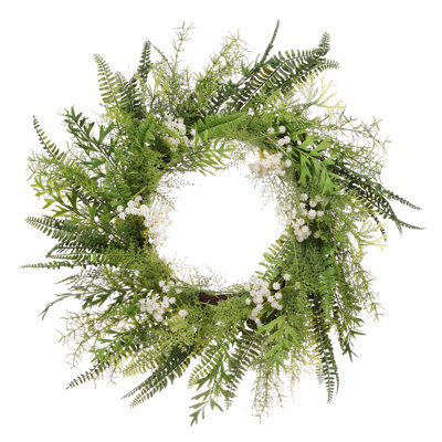 24" Artificial Babysbreath Floral Spring Wreath with Green Leaves