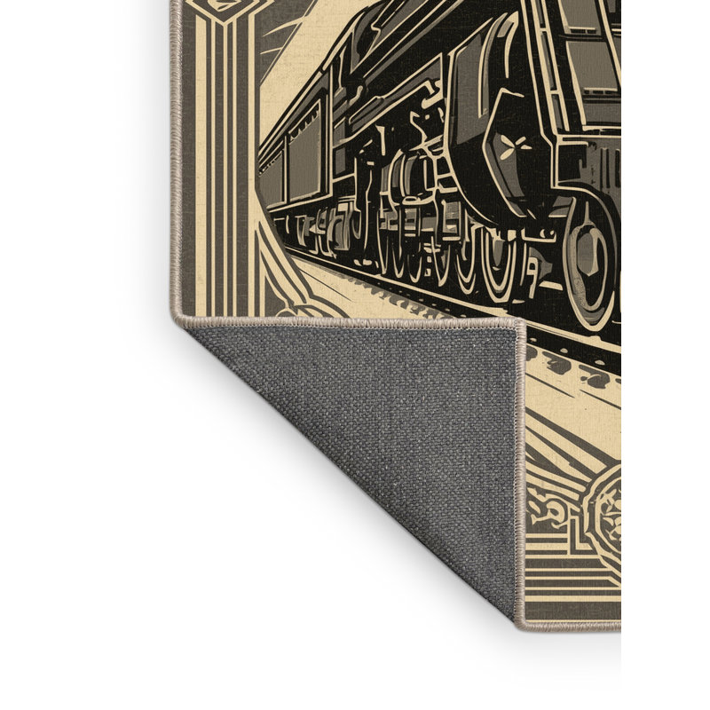Tapis oriental doux et moelleux à motif train rétro en gris - beige, 2 x 5