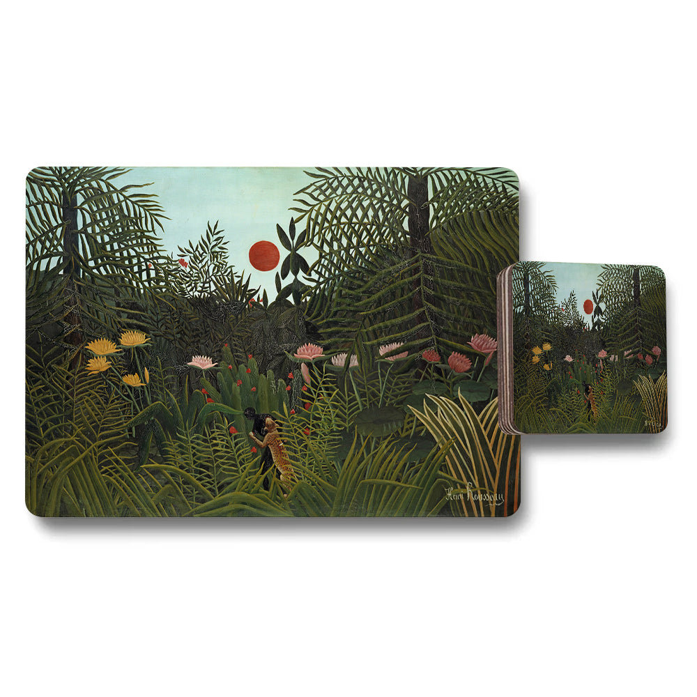 Jungle Garden Placemats And Coasters Set With Tropical Foliage Design