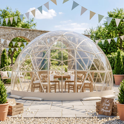 Dôme de jardin 3,65 x 3,65 m, tente bulle transparente d'extérieur avec bâche en PVC transparent, abri géodésique résistant aux intempéries pour cour arrière, terrasse, jardin, camping, fêtes et mariages