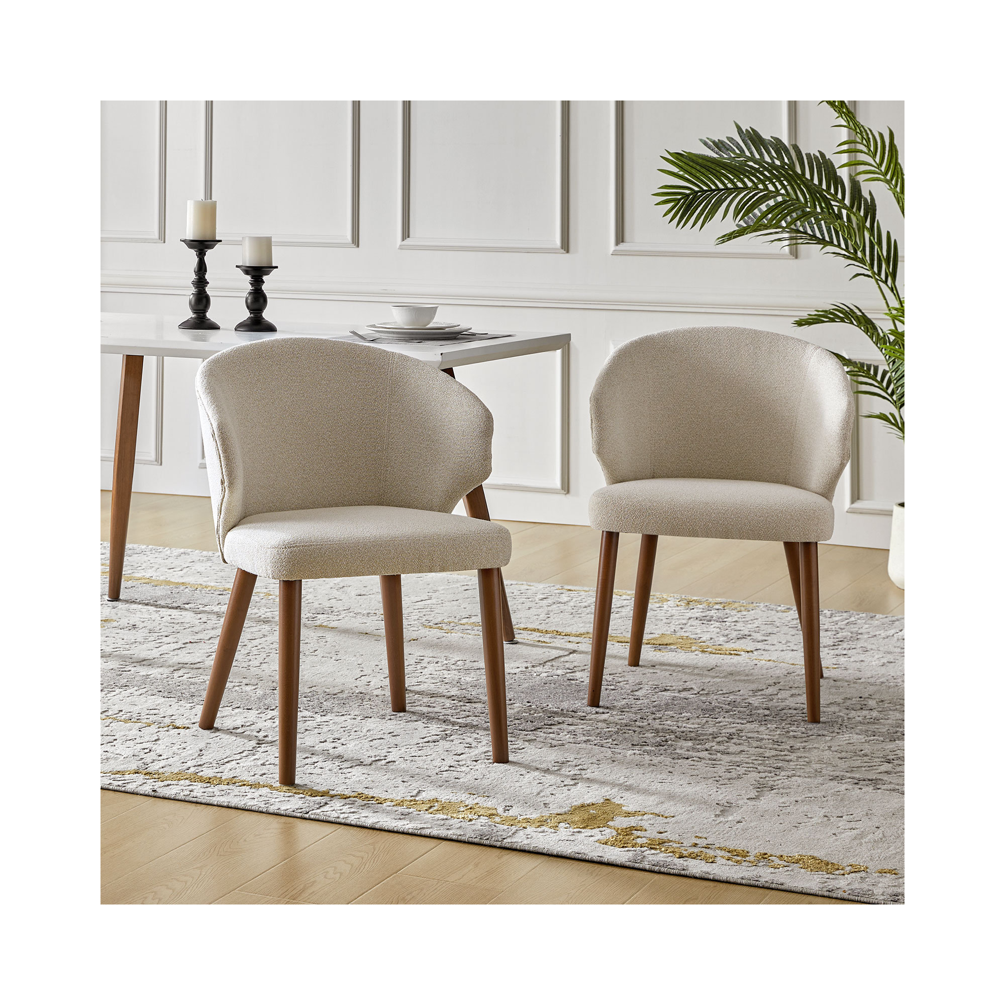 Kanalu Wing Back Side Dining Chair with Solid Wood Legs, Beige Linen