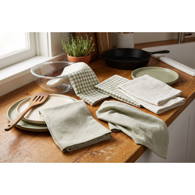 Ensemble de 4 torchons de cuisine vert sauge, 100 % coton, en éponge tissée absorbante, pour frotter et nettoyer, 30 x 30 cm, lavables à la machine